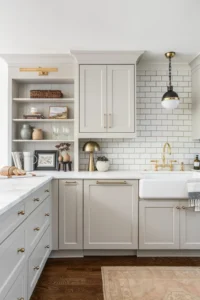 white kitchen with gold details